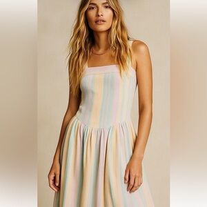 Free People Primavera Cotton Pastel Striped Midi Dress BRAND NEW